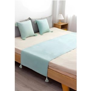 Set piecera + 2 fundas Tipo Lino [Verde agua]