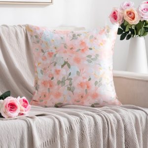 Funda cojín símil seda [Flores rosas]