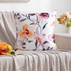 Funda cojín símil seda [Flores violetas]